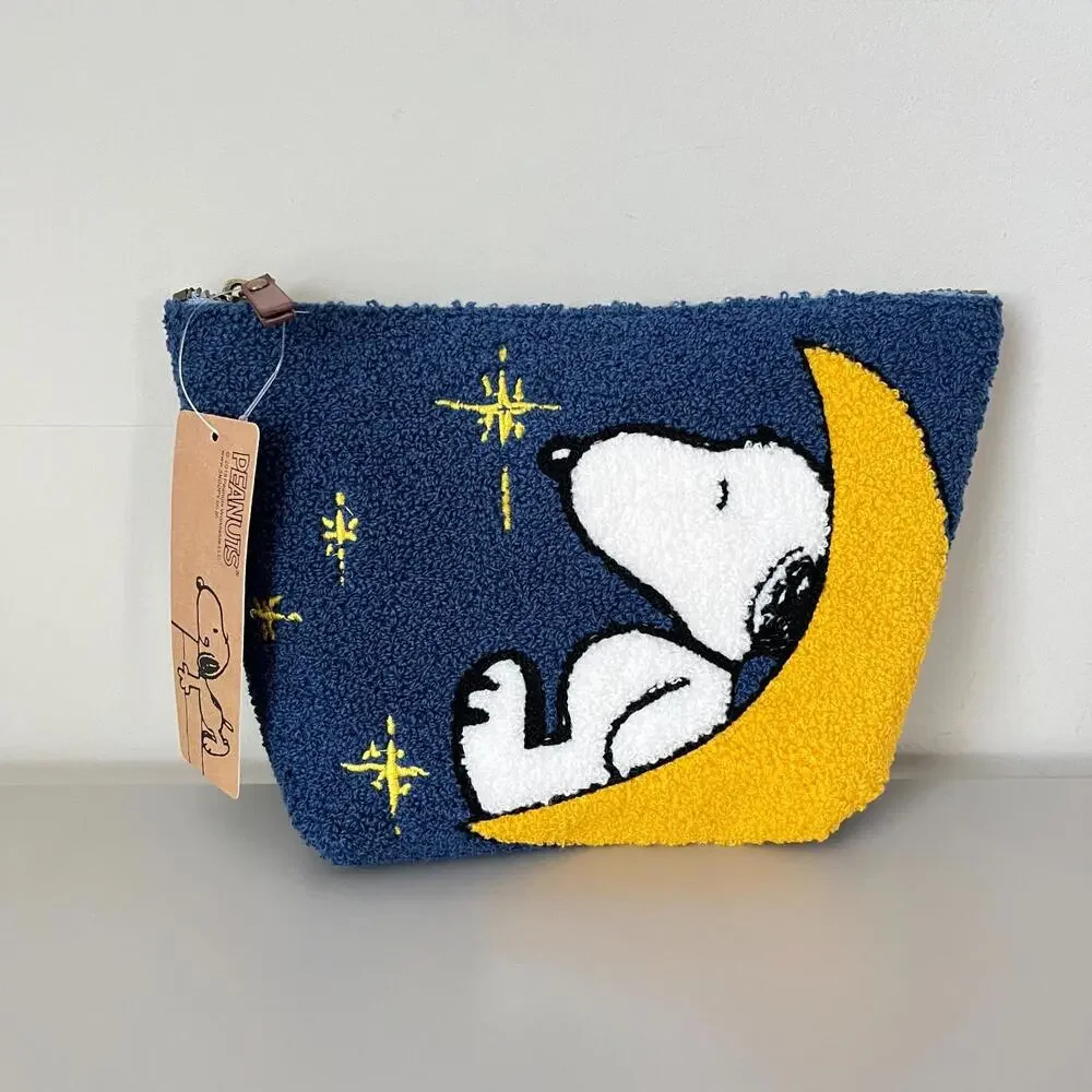 Peanuts Character Snoopy Towel Texture Canvas Cosmetic Bag NWT - Picture 1 of 4